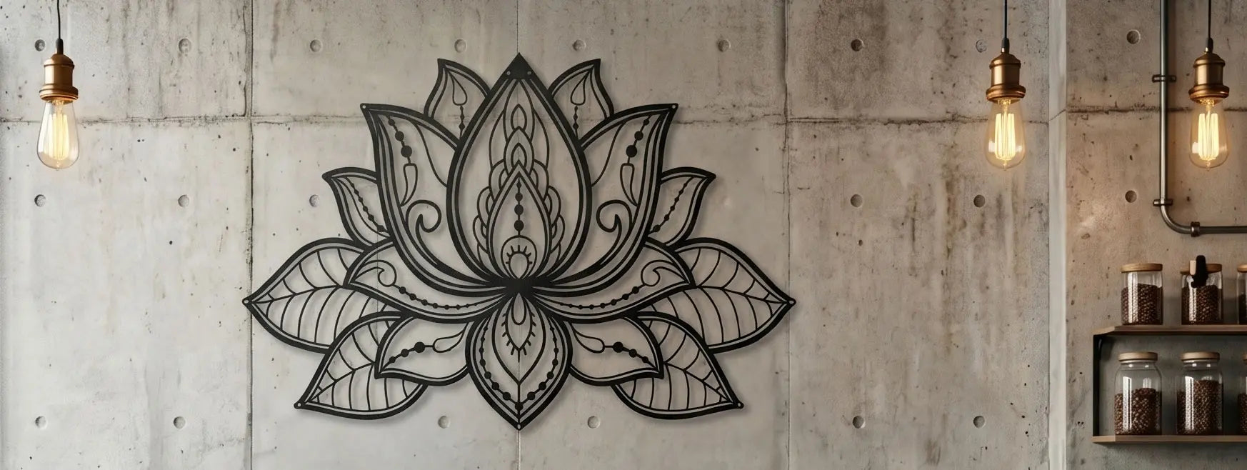 Minimalistisch Japandi interieur met een strakke zwarte metalen wanddecoratie voor Stille Luxe