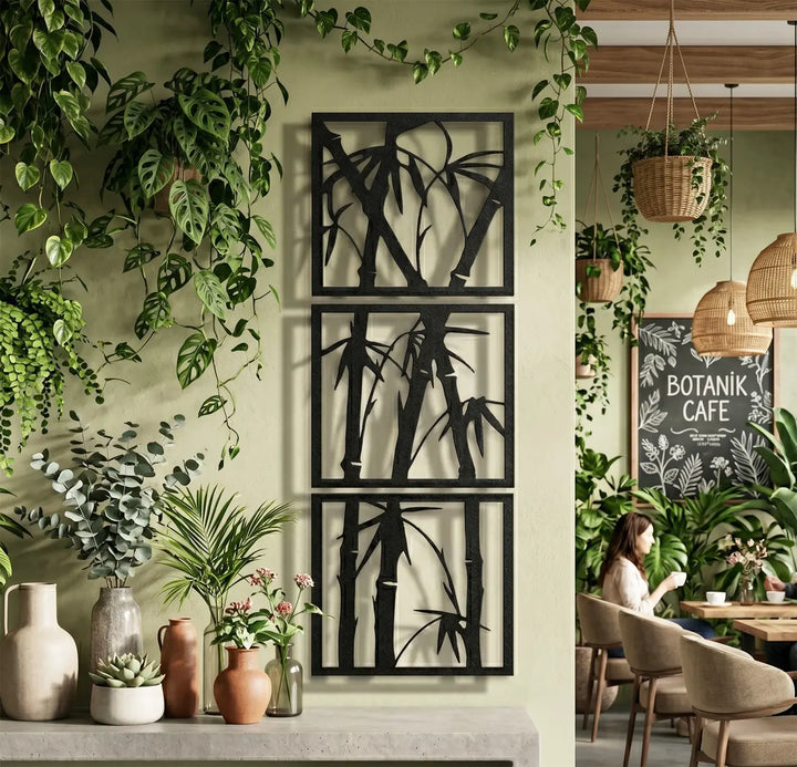 3D metaal schilderij schaduweffect bamboebos silhouet natuur wanddecoratie
