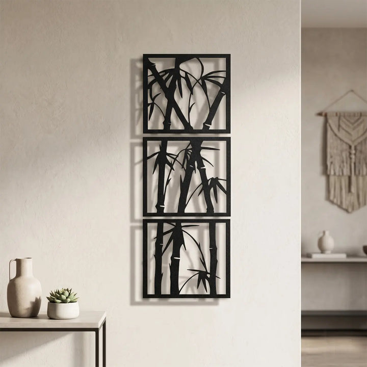 3D metaal schilderij schaduweffect bamboebos silhouet natuur wanddecoratie