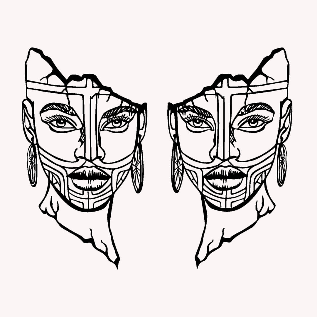 Set van 2: Mystiek Gesplitst Gezicht | Metalen Wanddecoratie