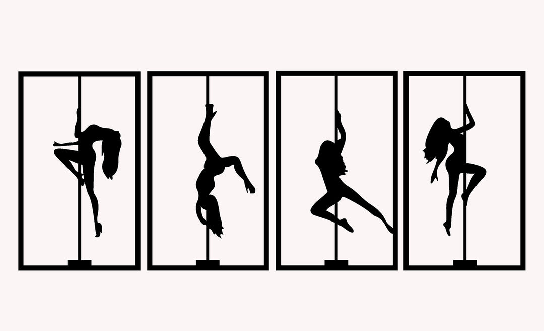 Set van 4: Paaldanseressen Silhouetten | Metalen Wanddecoratie