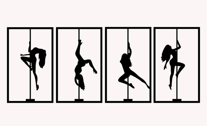 Set van 4: Paaldanseressen Silhouetten | Metalen Wanddecoratie
