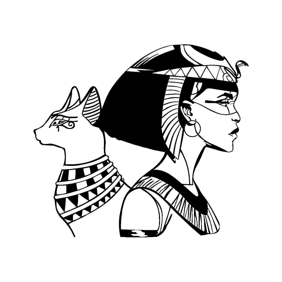 Nefertiti & Bastet: Egyptische Koningin en Kat | Metalen Wanddecoratie