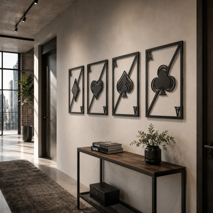 Set van 4 Speelkaarten Azen | Metalen Wanddecoratie