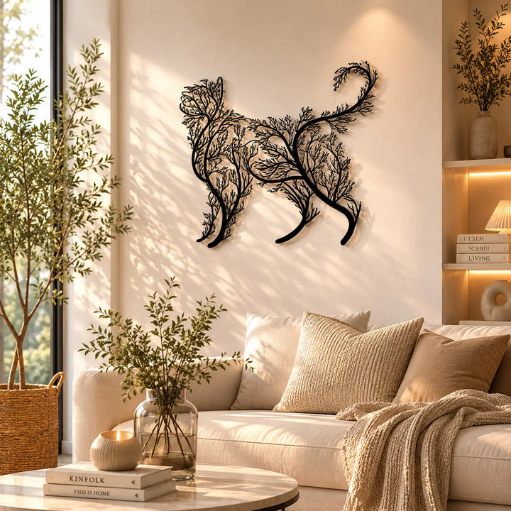 Kattensilhouet met Boomtakken | Metaal Wandschilderij