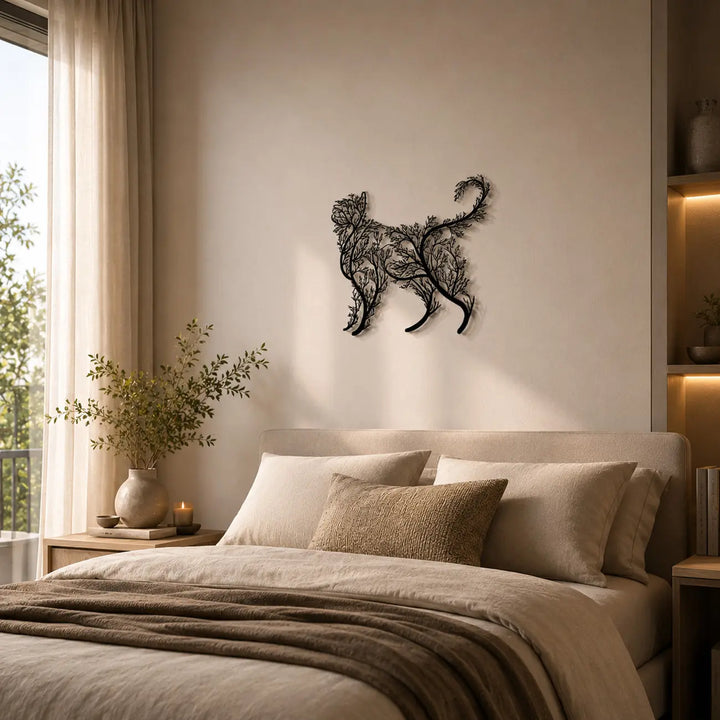 Kattensilhouet met Boomtakken | Metaal Wandschilderij