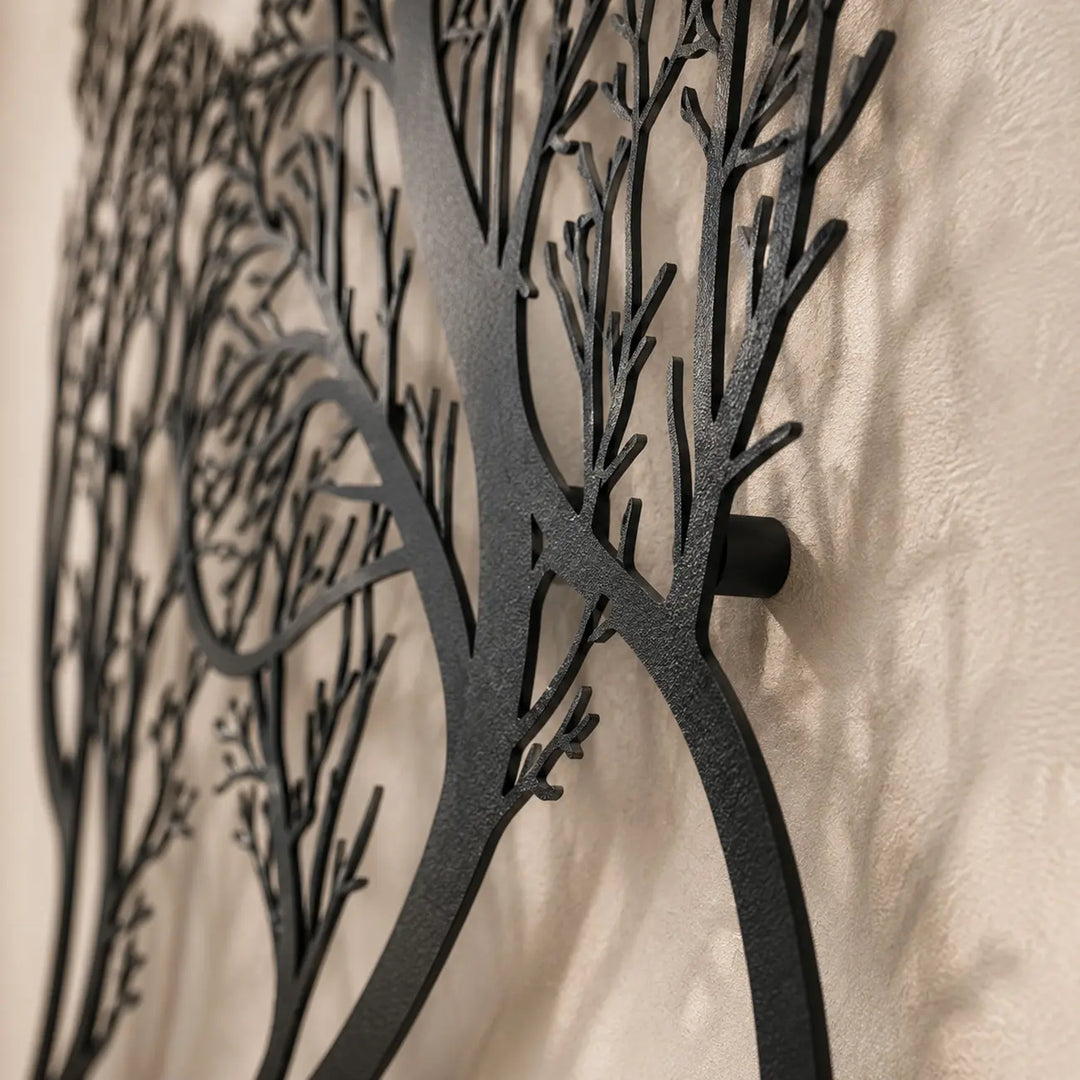 Kattensilhouet met Boomtakken | Metaal Wandschilderij