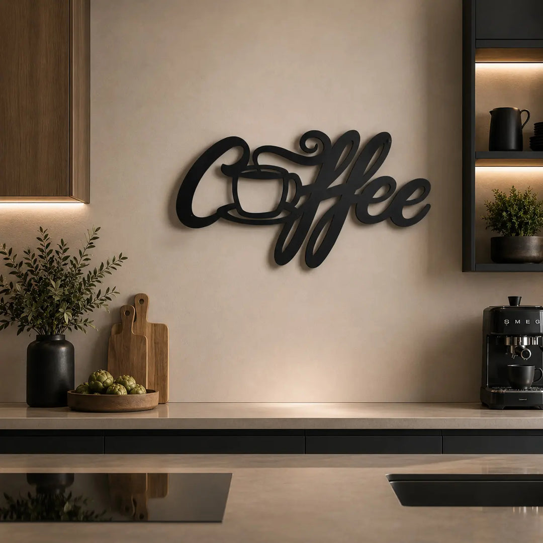 Coffee Tekst met Kopje | Metalen Wanddecoratie