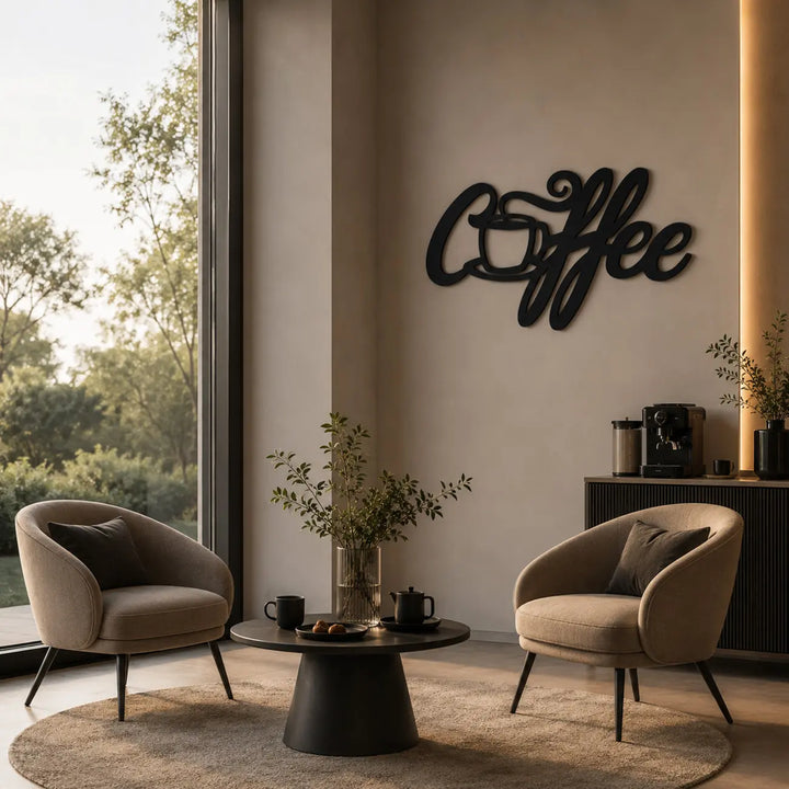 Coffee Tekst met Kopje | Metalen Wanddecoratie