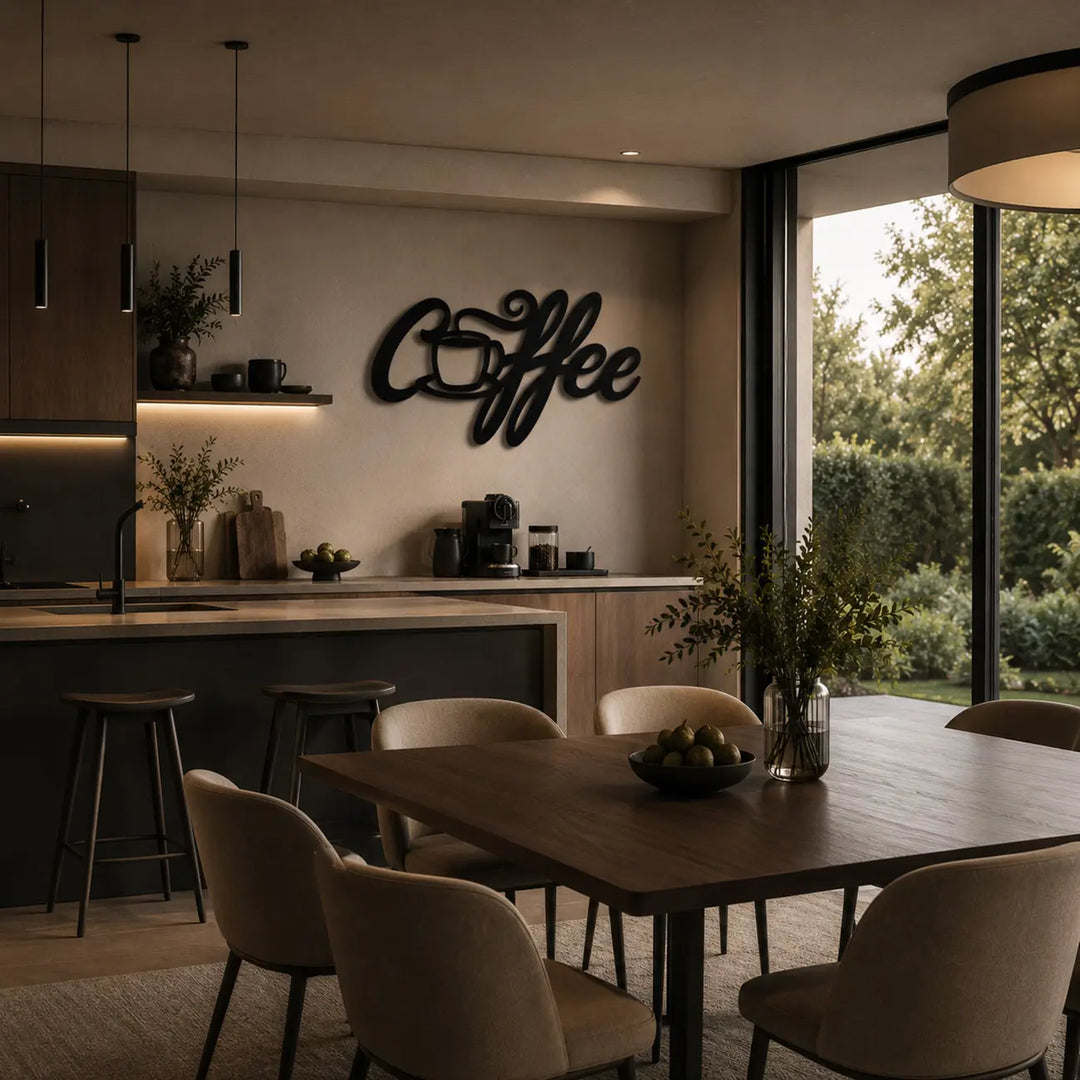 Coffee Tekst met Kopje | Metalen Wanddecoratie