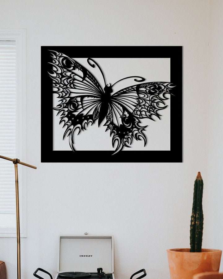 Artistieke Vlinder in Kader | Metalen Wanddecoratie