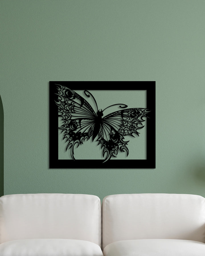 Artistieke Vlinder in Kader | Metalen Wanddecoratie