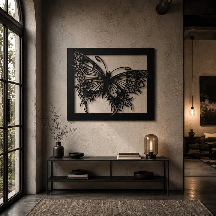 Artistieke Vlinder in Kader | Metalen Wanddecoratie