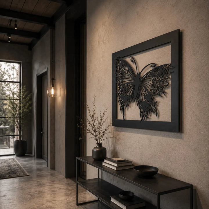 Artistieke Vlinder in Kader | Metalen Wanddecoratie