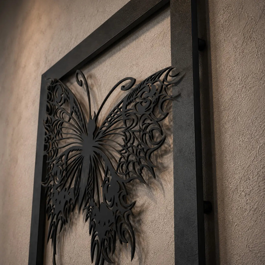 Artistieke Vlinder in Kader | Metalen Wanddecoratie