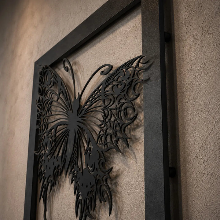 Artistieke Vlinder in Kader | Metalen Wanddecoratie