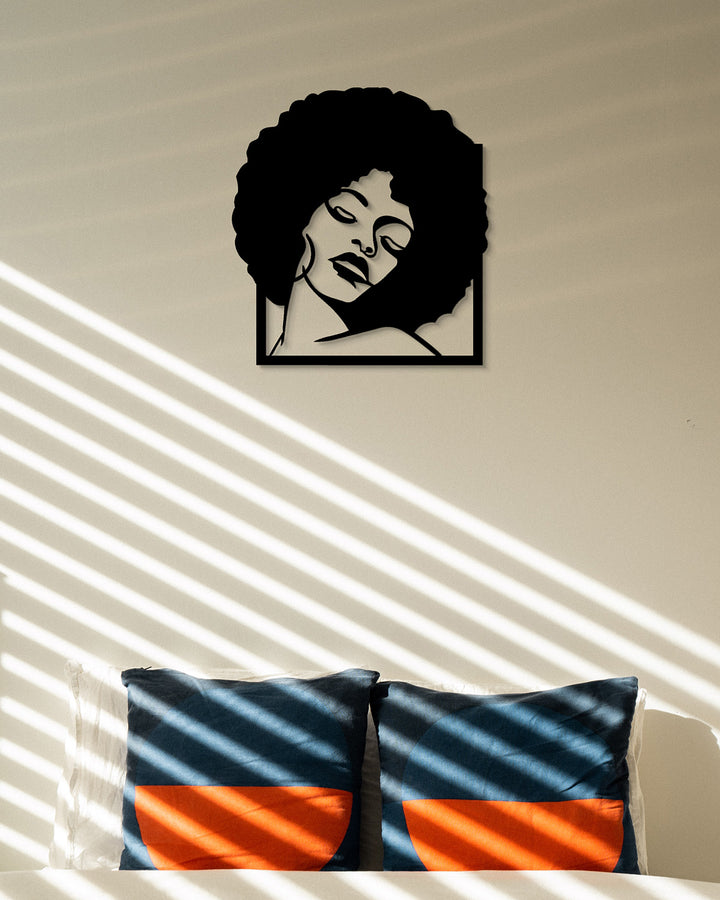 Portret Vrouw met Afro | Metalen Wanddecoratie
