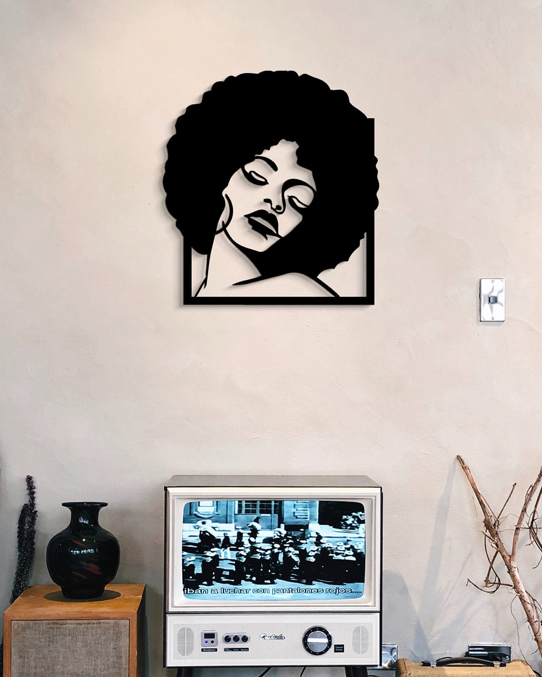 Portret Vrouw met Afro | Metalen Wanddecoratie