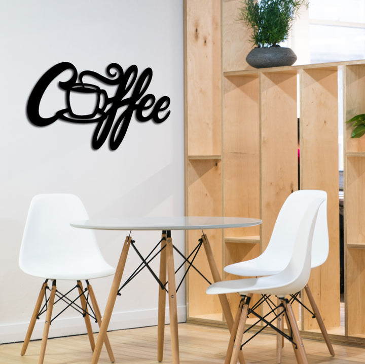 Coffee Tekst met Kopje | Metalen Wanddecoratie