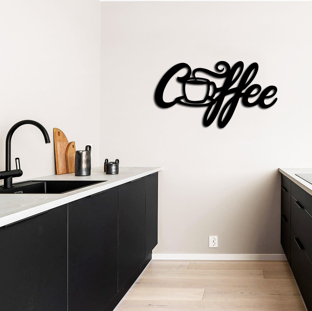 Coffee Tekst met Kopje | Metalen Wanddecoratie