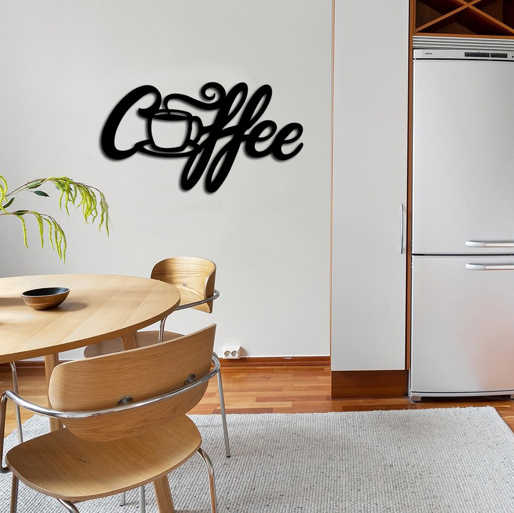 Coffee Tekst met Kopje | Metalen Wanddecoratie