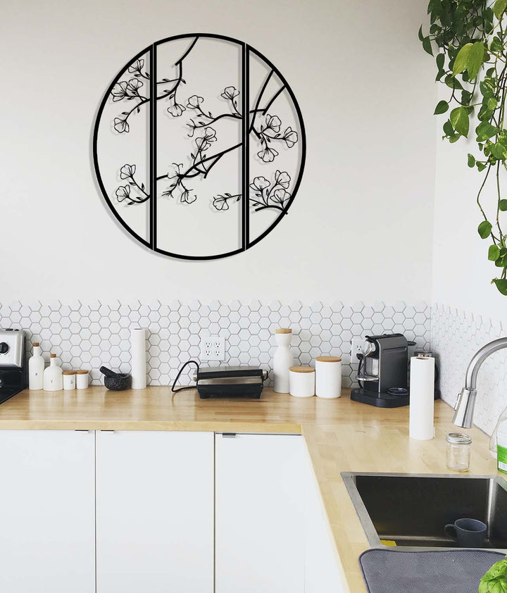 Ronde Bloesemtakken | Metalen Wanddecoratie