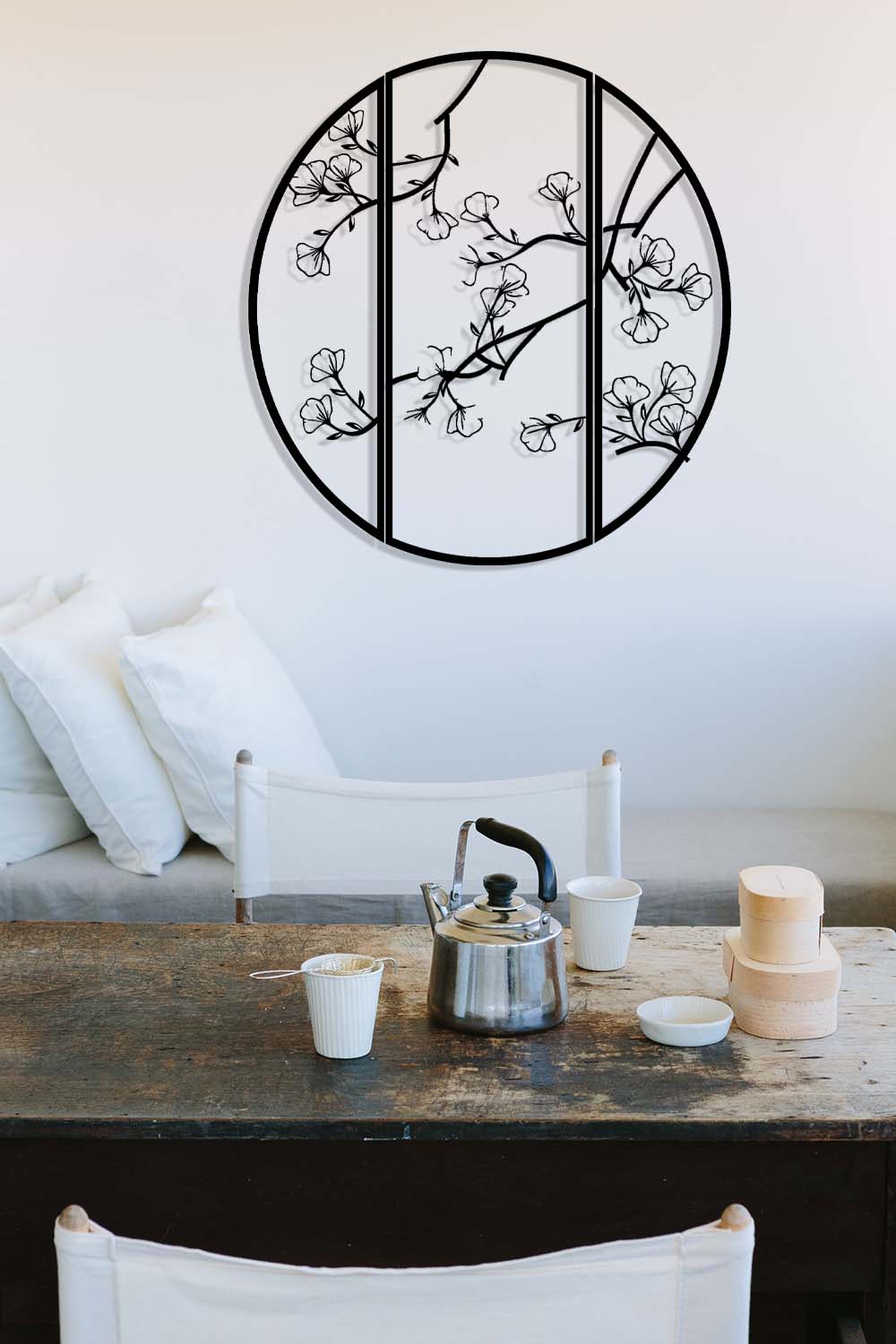 Ronde Bloesemtakken | Metalen Wanddecoratie