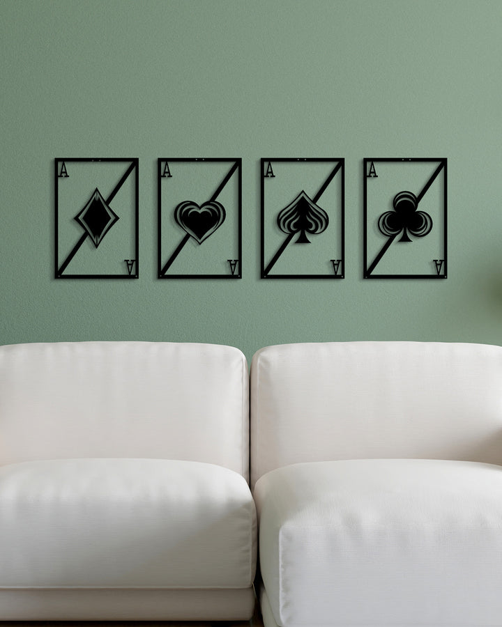 Set van 4 Speelkaarten Azen | Metalen Wanddecoratie