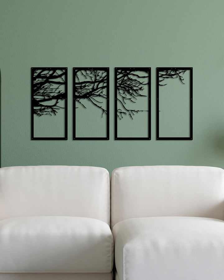 Set van 4: Winterse Boomtakken | Metalen Wanddecoratie