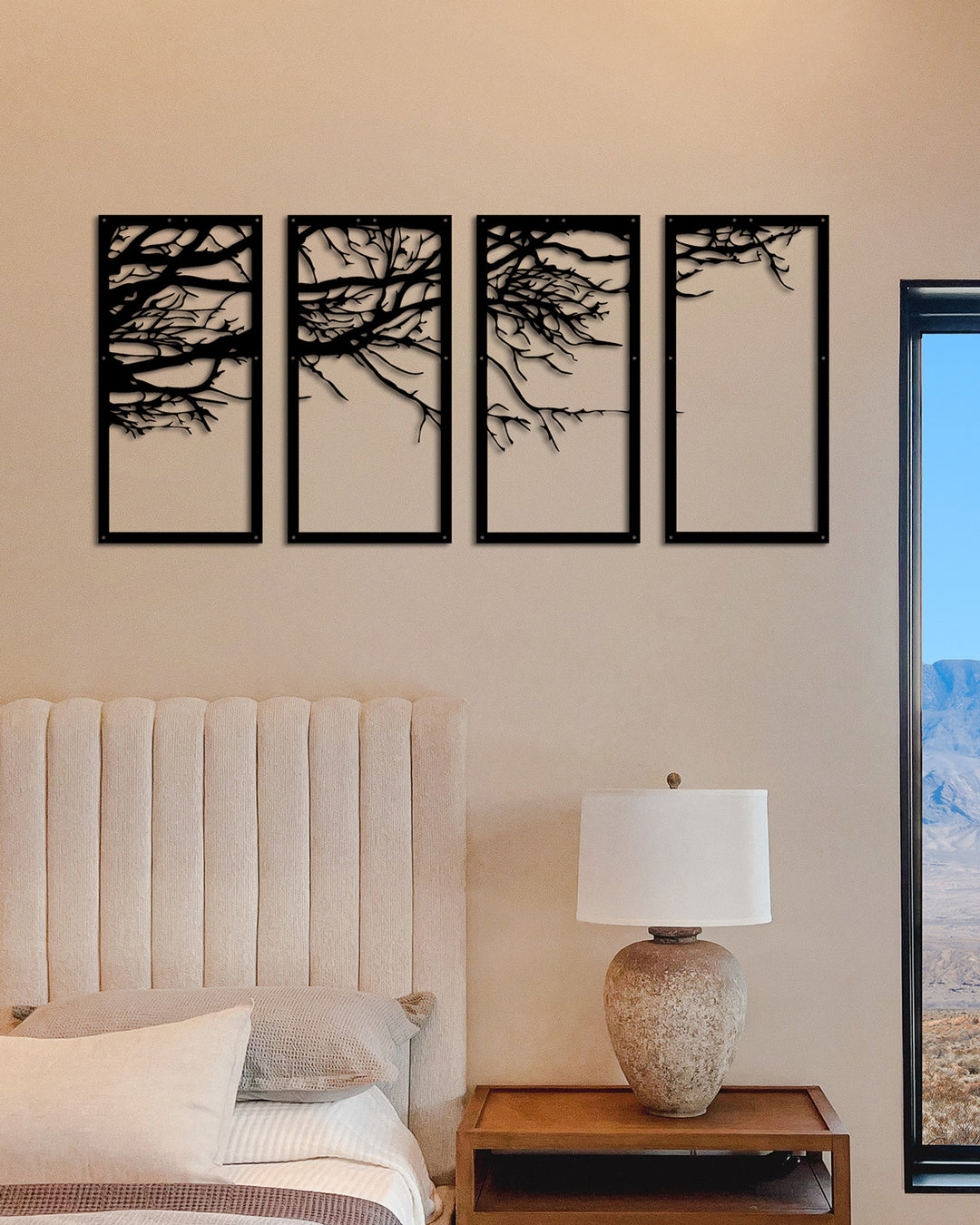 Set van 4: Winterse Boomtakken | Metalen Wanddecoratie
