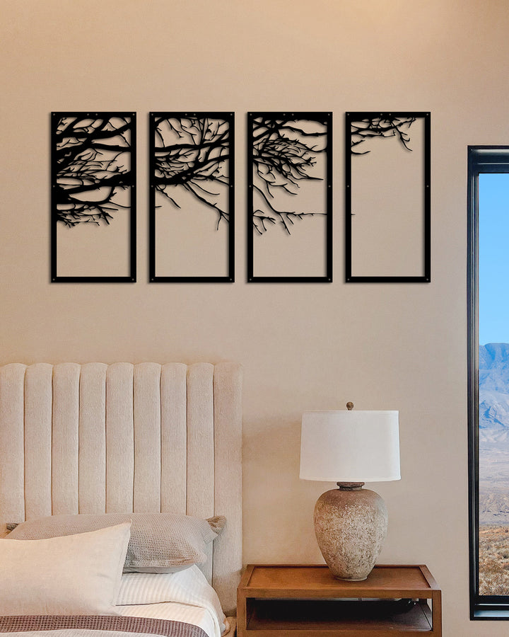 Set van 4: Winterse Boomtakken | Metalen Wanddecoratie