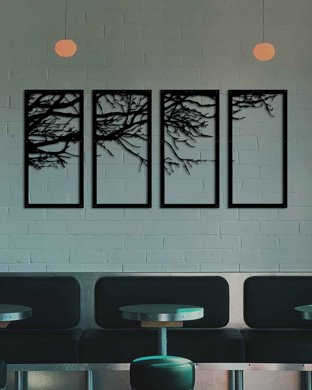 Set van 4: Winterse Boomtakken | Metalen Wanddecoratie