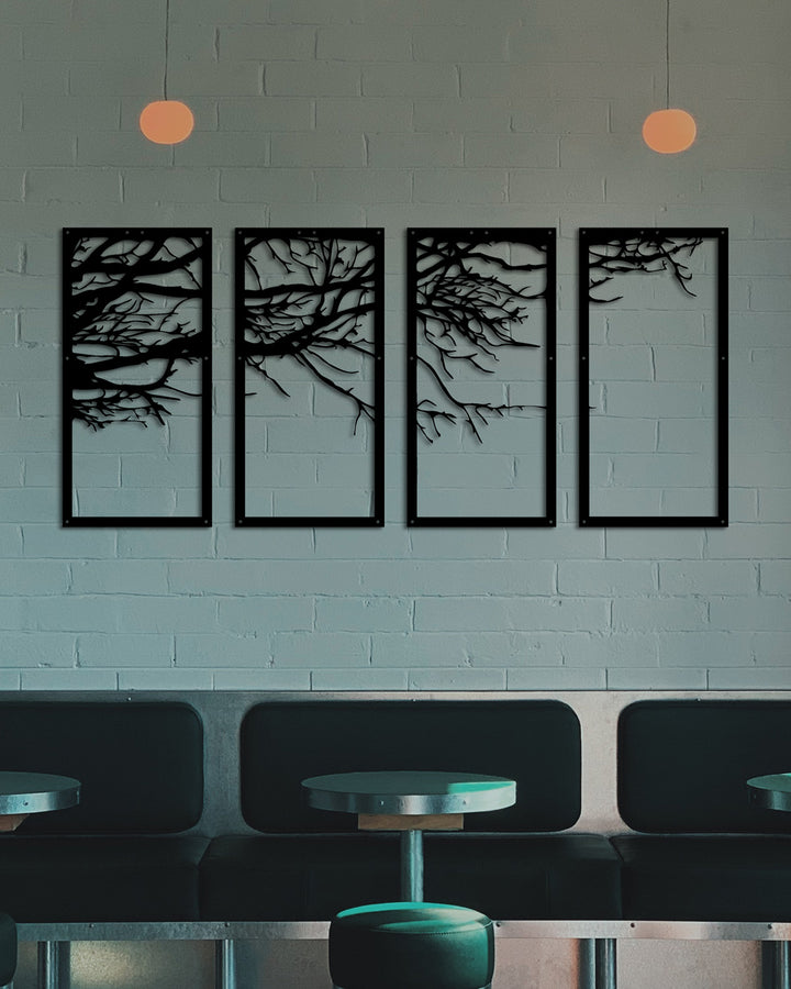 Set van 4: Winterse Boomtakken | Metalen Wanddecoratie