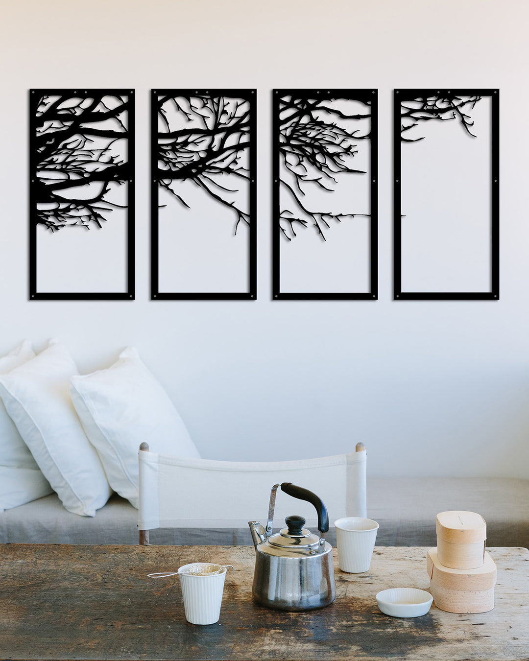 Set van 4: Winterse Boomtakken | Metalen Wanddecoratie