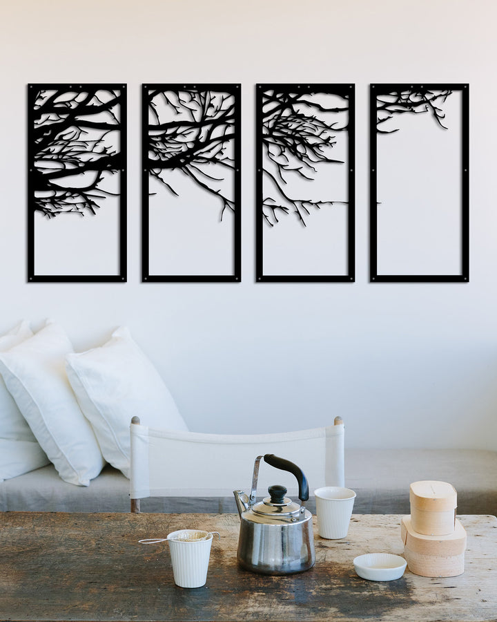 Set van 4: Winterse Boomtakken | Metalen Wanddecoratie