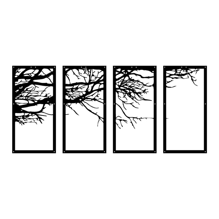 Set van 4: Winterse Boomtakken | Metalen Wanddecoratie