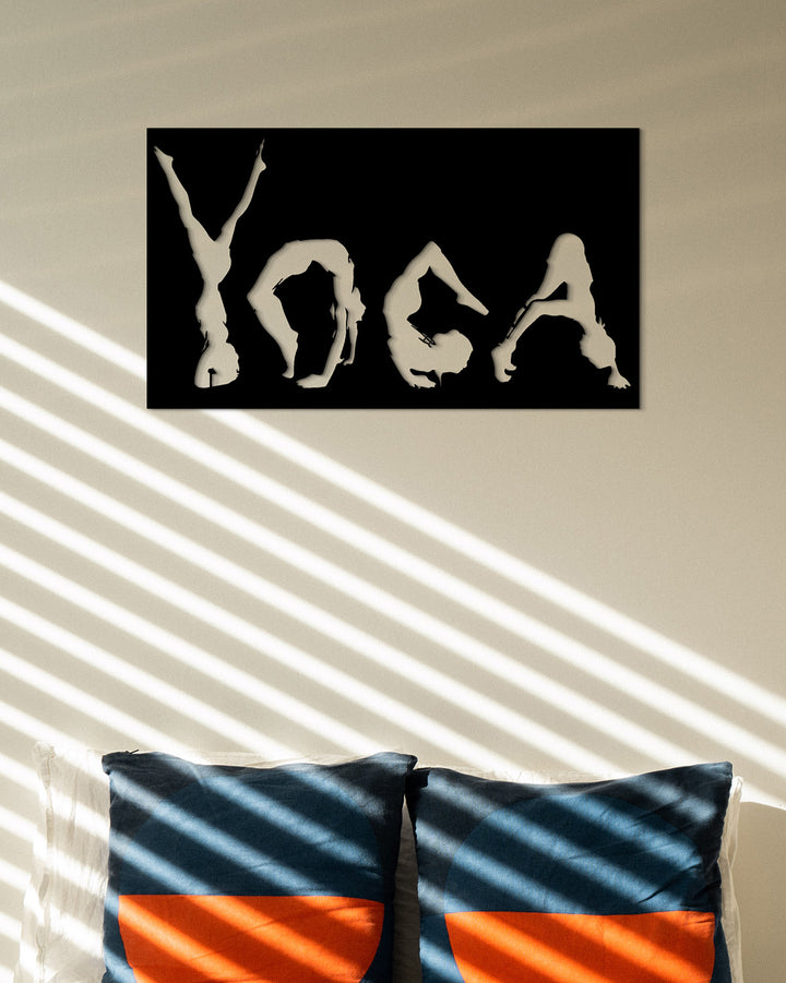Yoga Tekst in Asana Houdingen | Metalen Wanddecoratie
