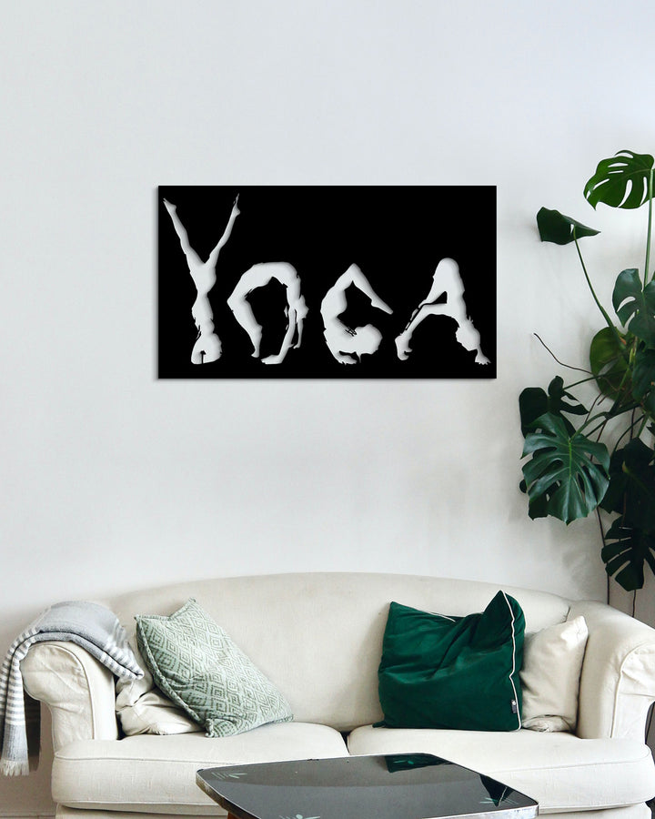 Yoga Tekst in Asana Houdingen | Metalen Wanddecoratie