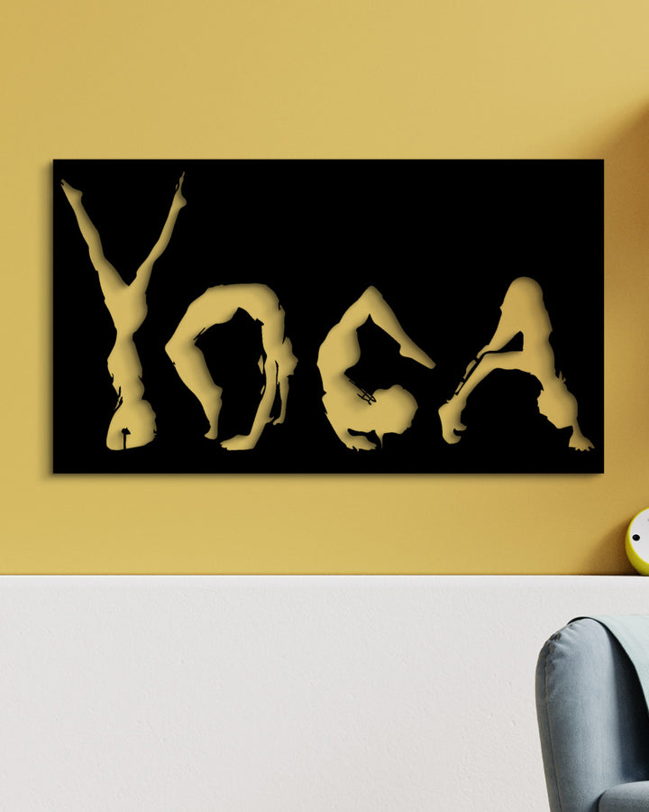 Yoga Tekst in Asana Houdingen | Metalen Wanddecoratie