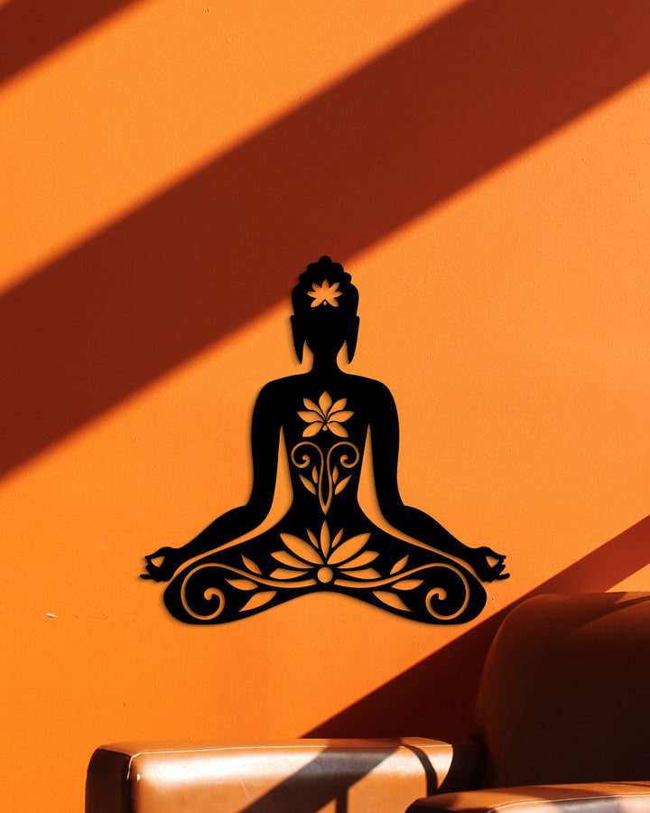 Spirituele Boeddha met Lotus | Metalen Wanddecoratie