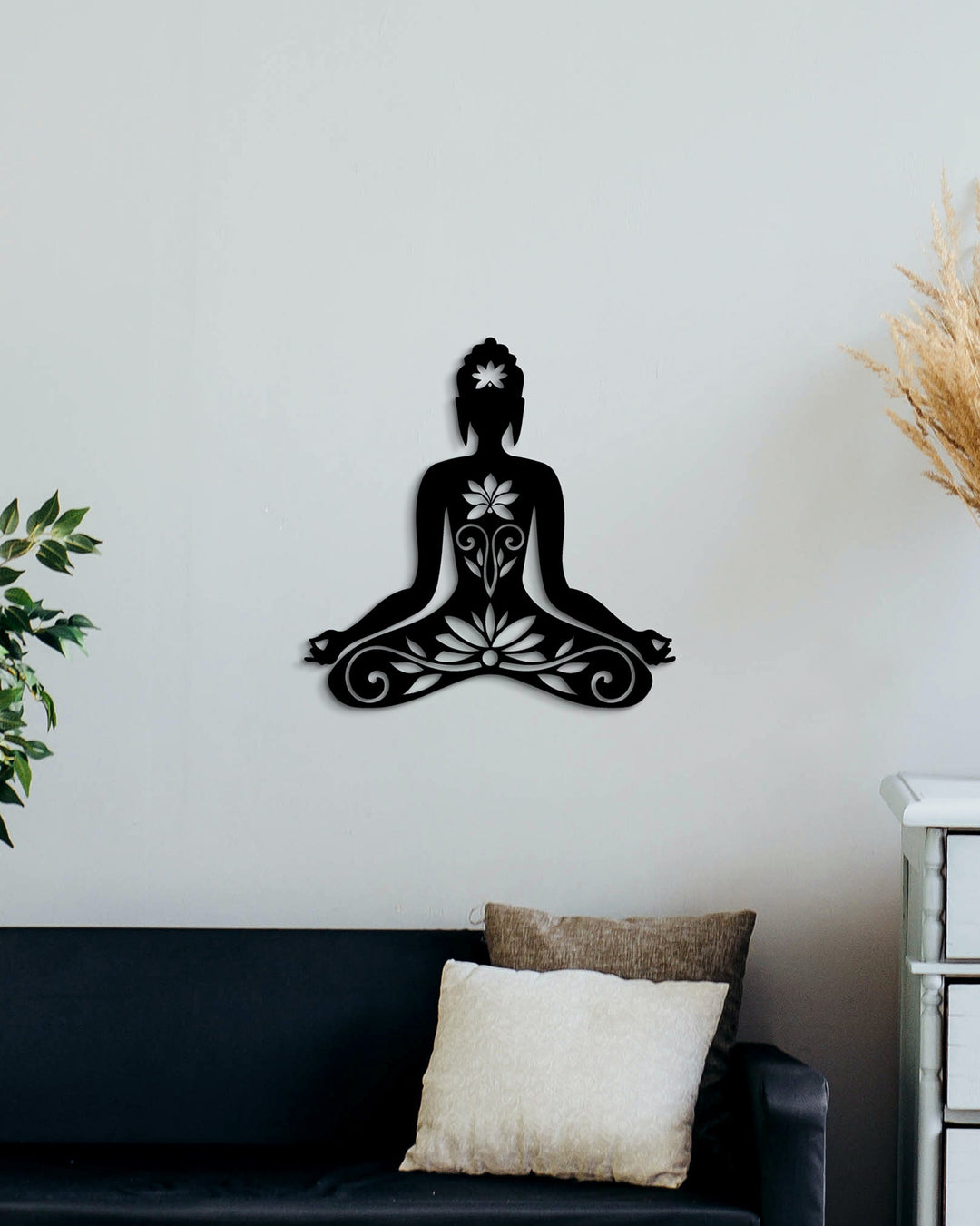Spirituele Boeddha met Lotus | Metalen Wanddecoratie