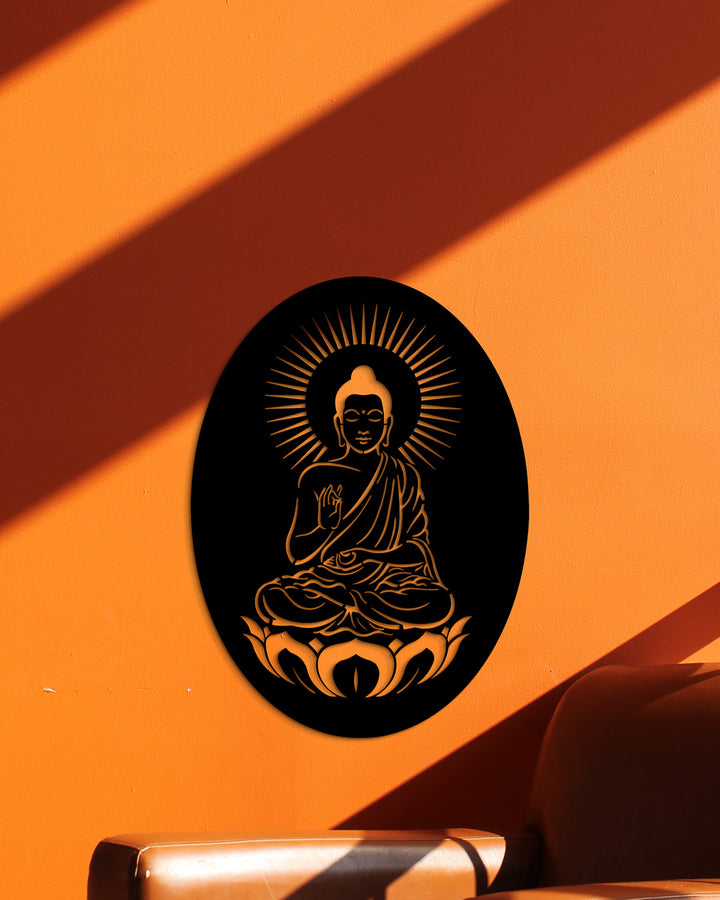 Spirituele Boeddha met Aura (Ovaal) | Metalen Wanddecoratie