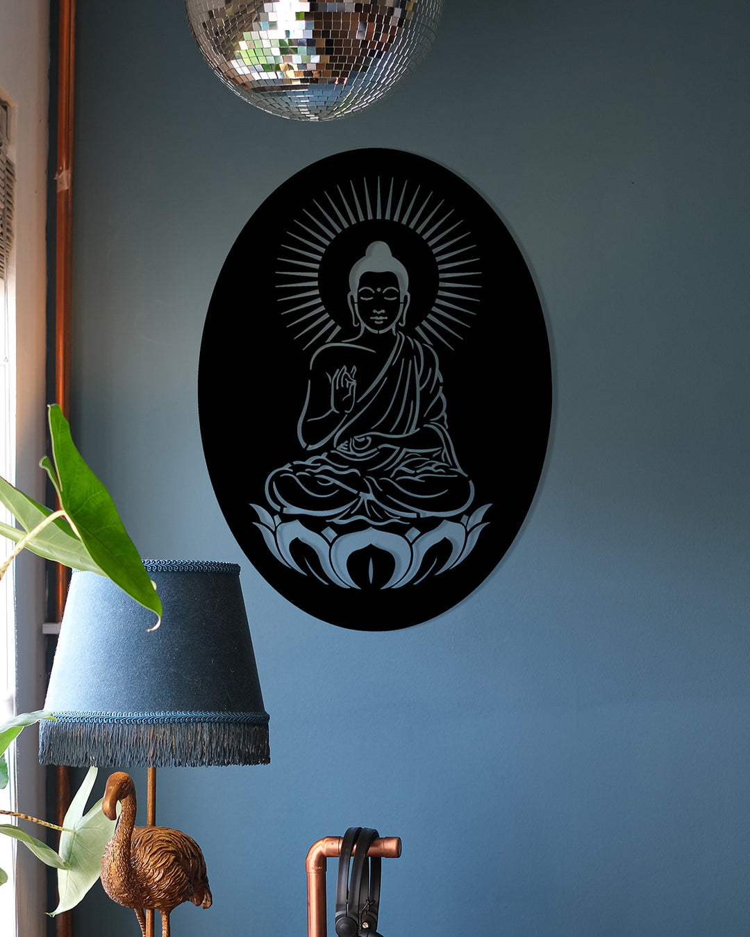Spirituele Boeddha met Aura (Ovaal) | Metalen Wanddecoratie