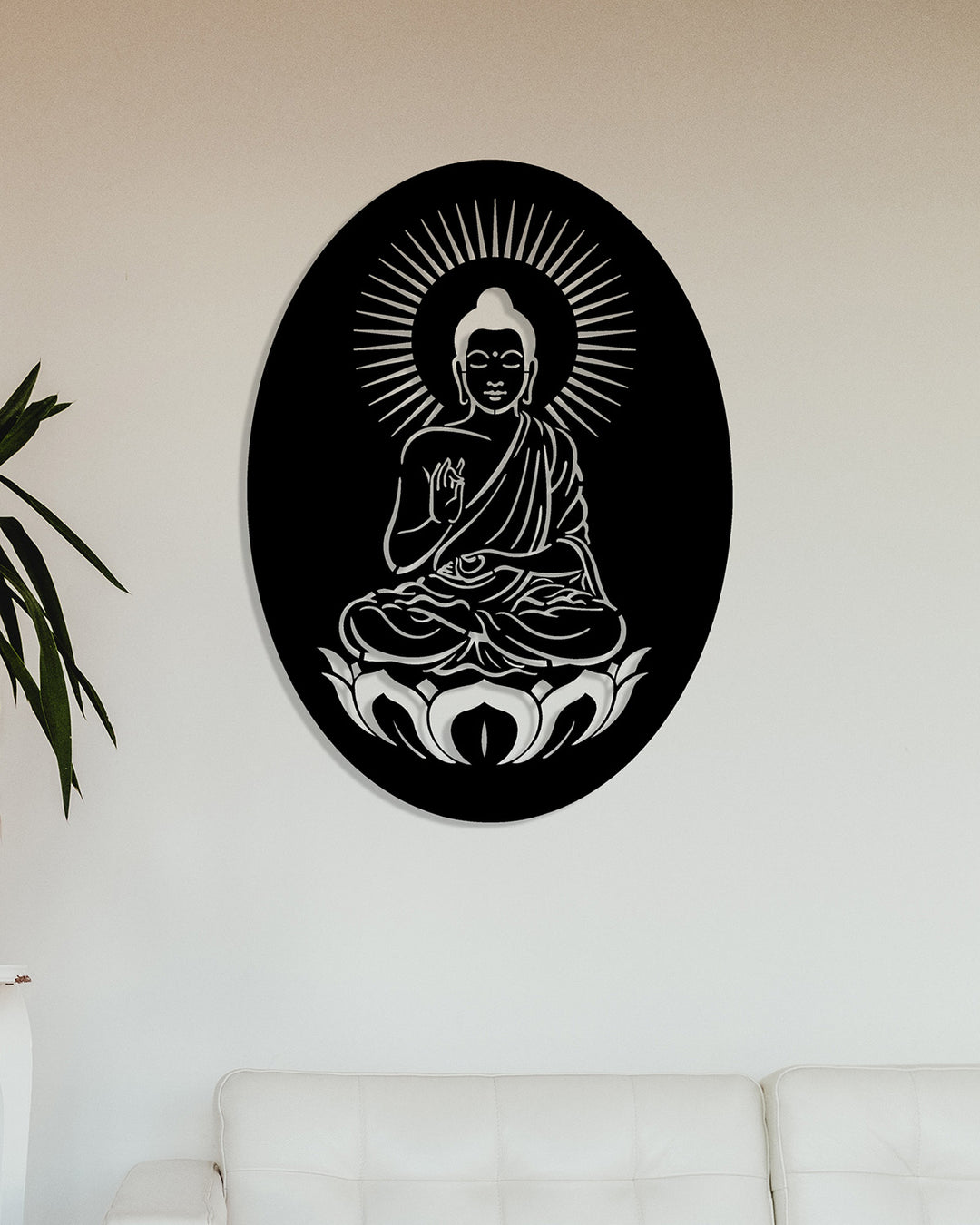 Spirituele Boeddha met Aura (Ovaal) | Metalen Wanddecoratie