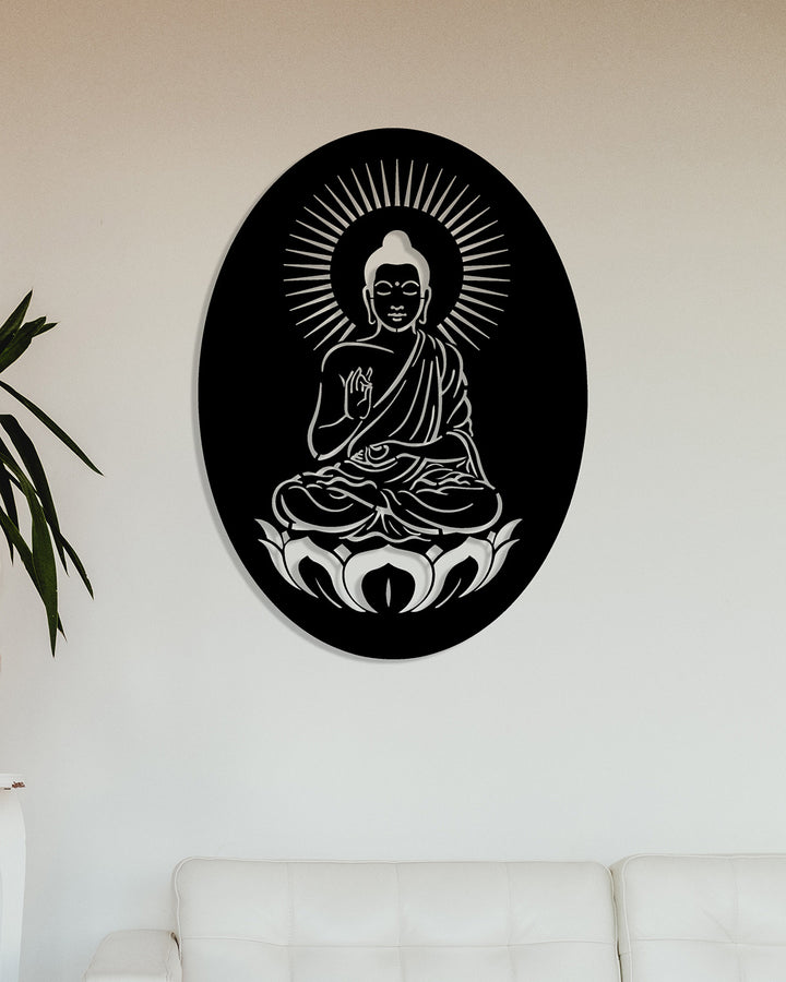 Spirituele Boeddha met Aura (Ovaal) | Metalen Wanddecoratie