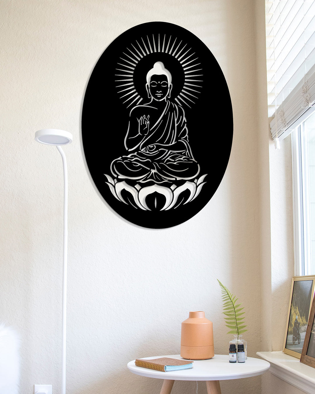 Spirituele Boeddha met Aura (Ovaal) | Metalen Wanddecoratie