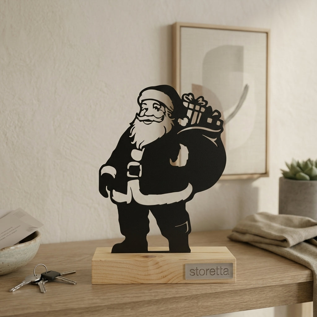 De Kerstman – Metalen Beeld op Houten Voet