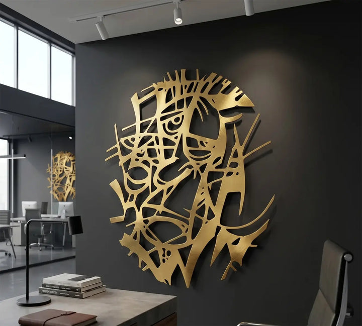 Abstract Jester metalen wanddecoratie kubistisch portret gold