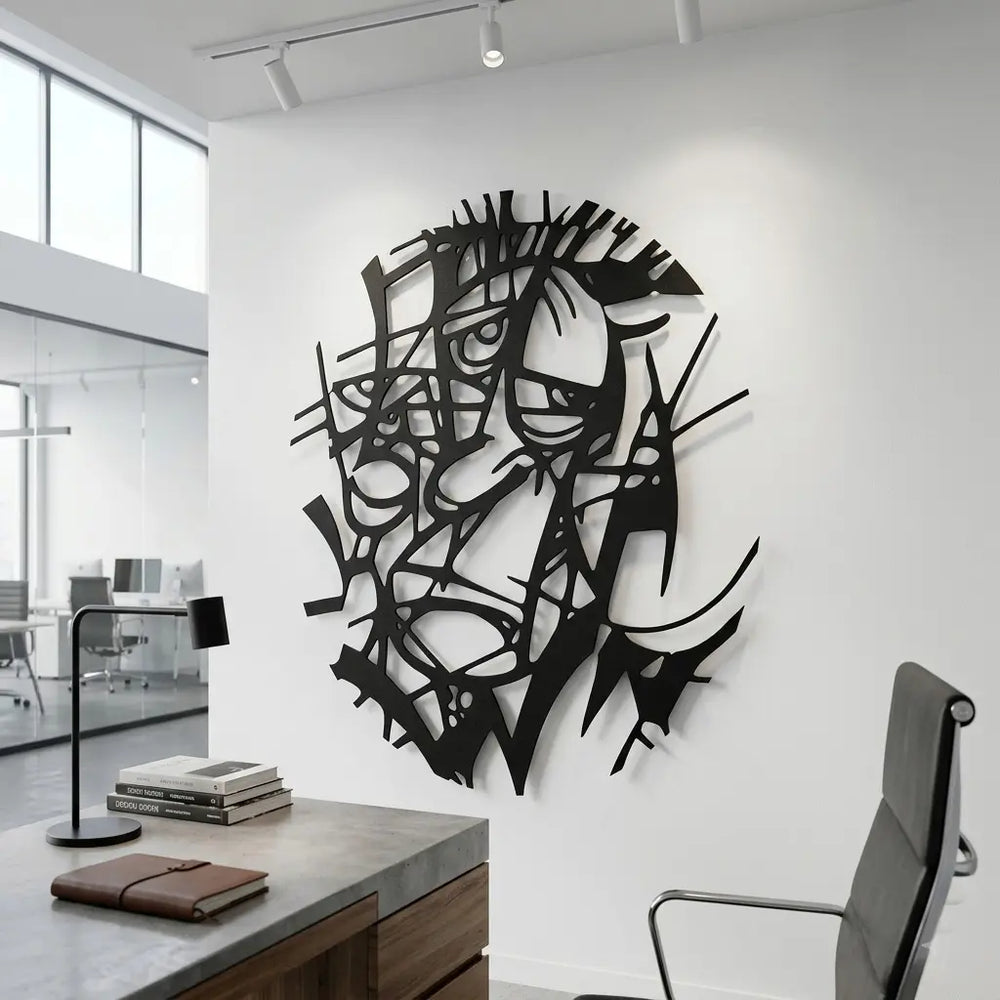 Abstract Jester metalen wanddecoratie kubistisch portret zwart
