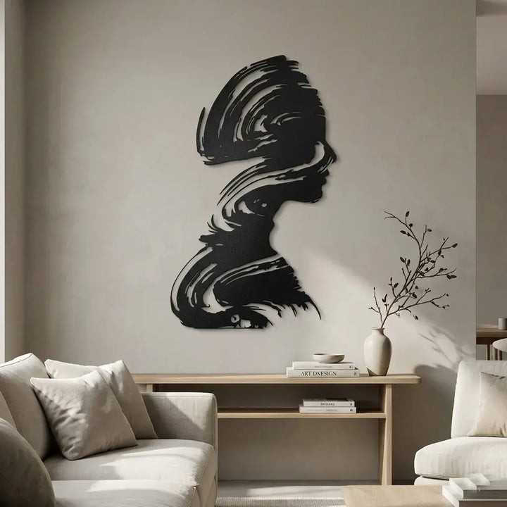 Abstract Muse metalen wanddecoratie vrouw zwart silhouette